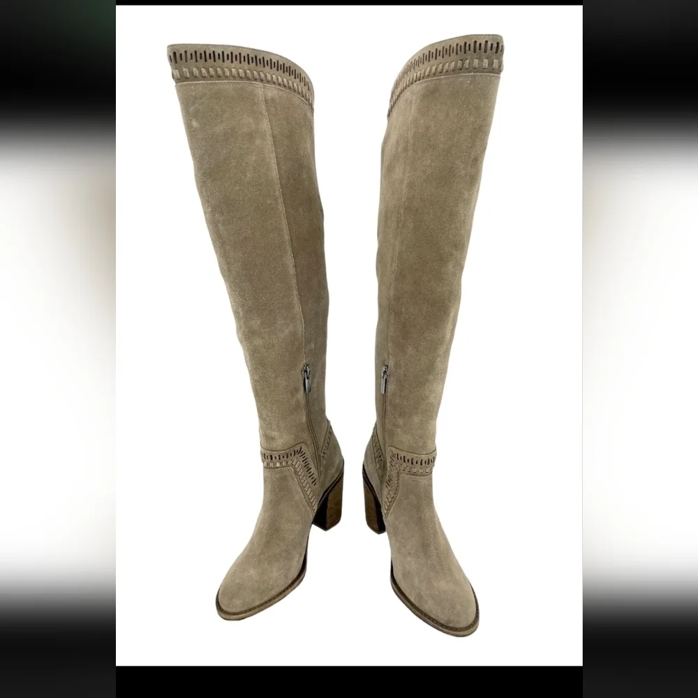Vince Camuto Madolee Over The Knee Taupe Suede Leather Boots Sz 6